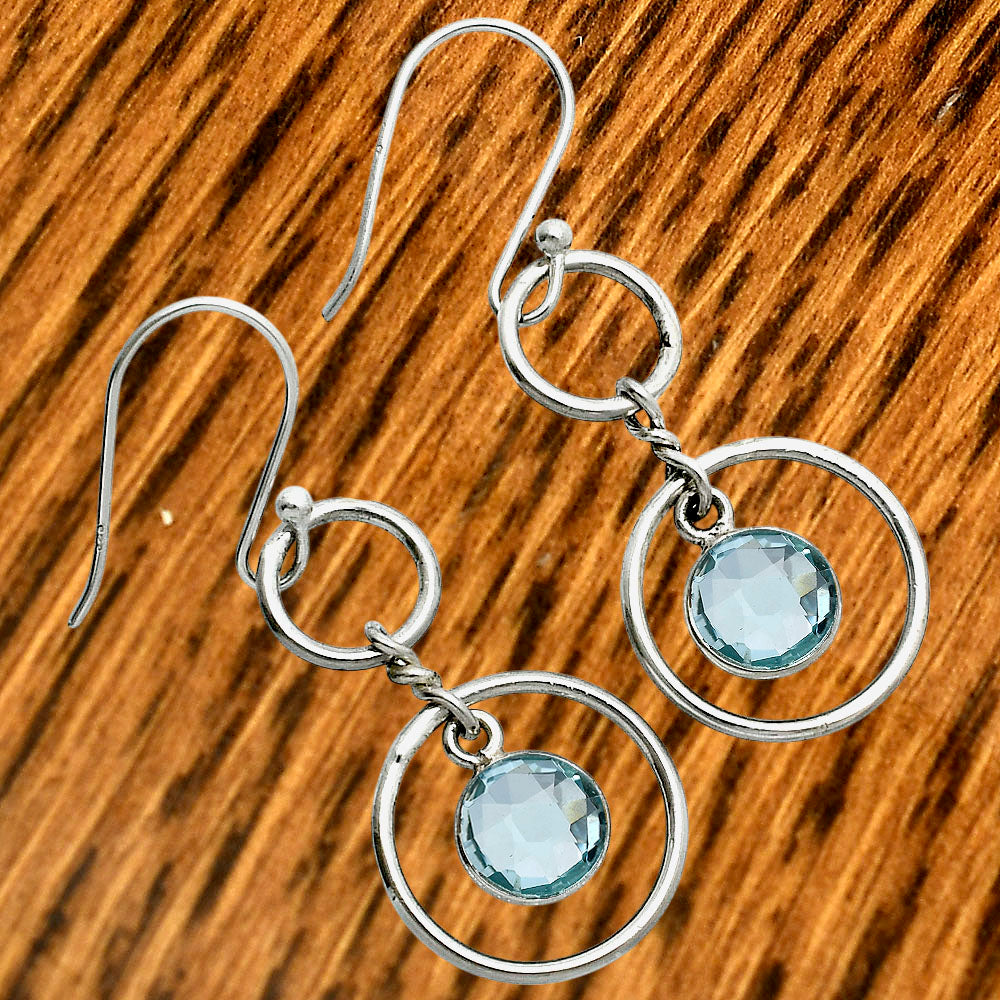 925 Silver Double Hoop Natural Gemstone Dangle Earrings Handmade Jewelry DGE1091 E-1160