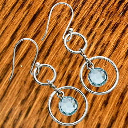 925 Silver Double Hoop Natural Gemstone Dangle Earrings Handmade Jewelry DGE1091 E-1160
