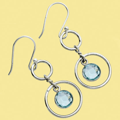 925 Silver Double Hoop Natural Gemstone Dangle Earrings Handmade Jewelry DGE1091 E-1160
