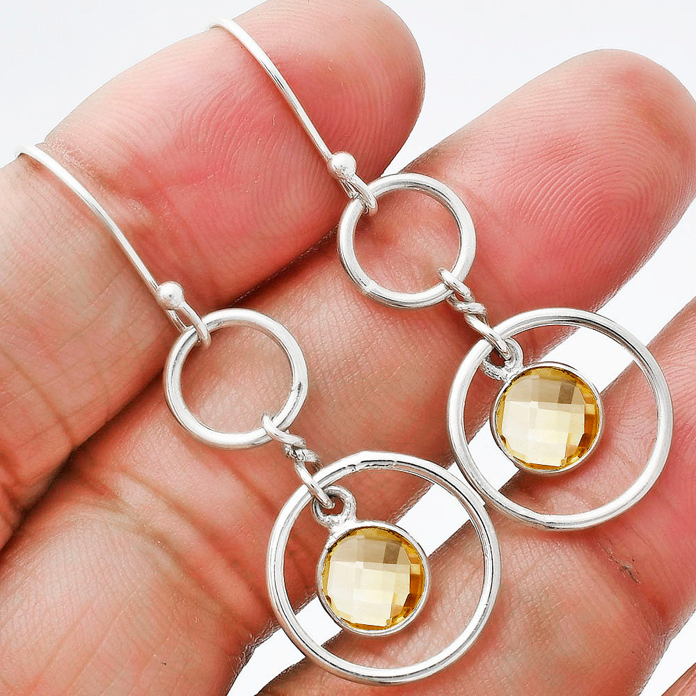 925 Silver Double Hoop Natural Gemstone Dangle Earrings Handmade Jewelry DGE1091 E-1160
