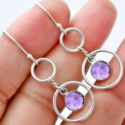 925 Silver Double Hoop Natural Gemstone Dangle Earrings Handmade Jewelry DGE1091 E-1160
