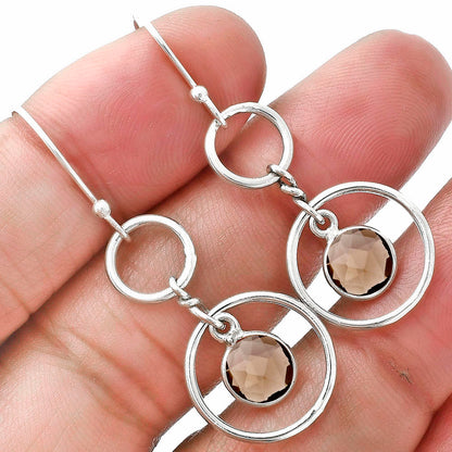 925 Silver Double Hoop Natural Gemstone Dangle Earrings Handmade Jewelry DGE1091 E-1160