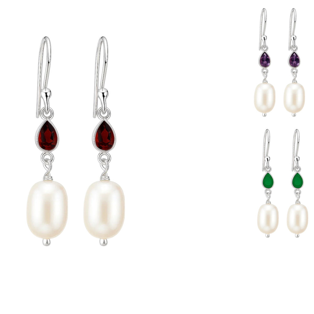 925 Sterling Silver Pearl & Gemstone Dangle Earrings Handmade Jewelry DGE1094 E-1012