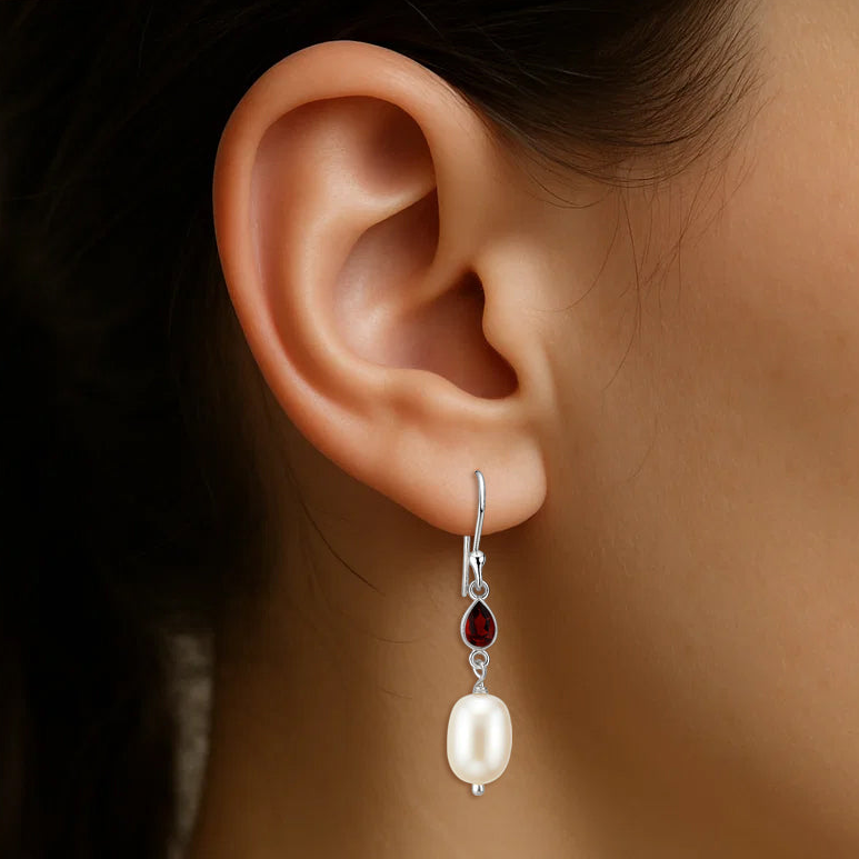 925 Sterling Silver Pearl & Gemstone Dangle Earrings Handmade Jewelry DGE1094 E-1012