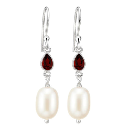 925 Sterling Silver Pearl & Gemstone Dangle Earrings Handmade Jewelry DGE1094 E-1012