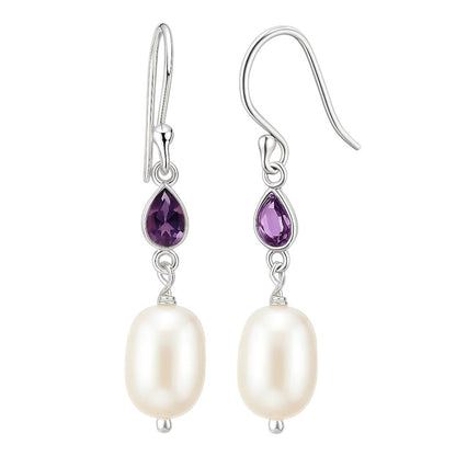925 Sterling Silver Pearl & Gemstone Dangle Earrings Handmade Jewelry DGE1094 E-1012