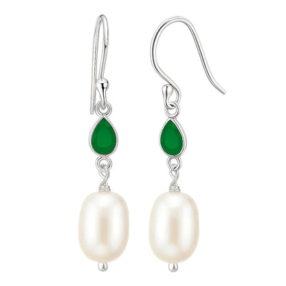 925 Sterling Silver Pearl & Gemstone Dangle Earrings Handmade Jewelry DGE1094 E-1012
