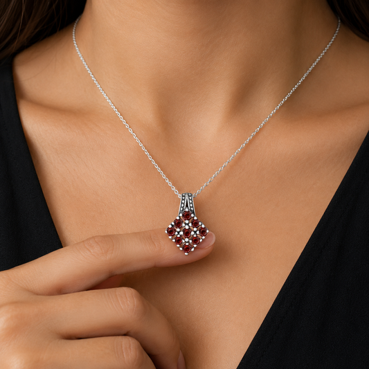 Square Cluster Round Gemstone Pendant in 925 Sterling Silver for Women AGP1008 P-1094