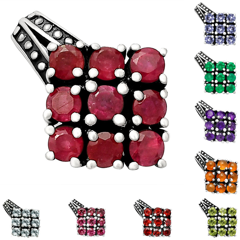 Natural Round Gemstone Cluster Pendant Jewelry 925 Sterling Silver Gift DGP1004 P-1094