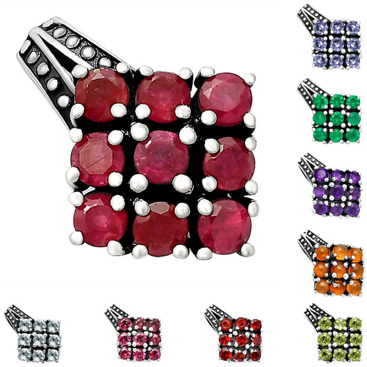 Natural Round Gemstone Cluster Pendant Jewelry 925 Sterling Silver Gift DGP1004 P-1094