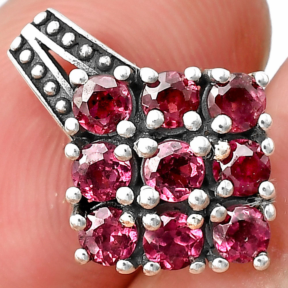 Natural Round Gemstone Cluster Pendant Jewelry 925 Sterling Silver Gift DGP1004 P-1094