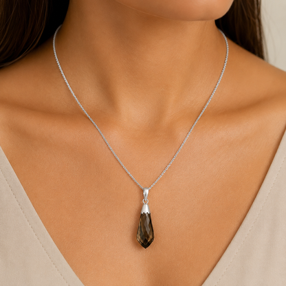 925 Silver Blue Topaz & Smoky Quartz Drop Pendant Handmade Jewelry DGP1005 P-1016