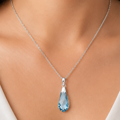925 Silver Blue Topaz & Smoky Quartz Drop Pendant Handmade Jewelry DGP1005 P-1016