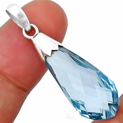 925 Silver Blue Topaz & Smoky Quartz Drop Pendant Handmade Jewelry DGP1005 P-1016