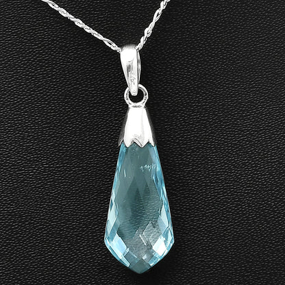 925 Silver Blue Topaz & Smoky Quartz Drop Pendant Handmade Jewelry DGP1005 P-1016