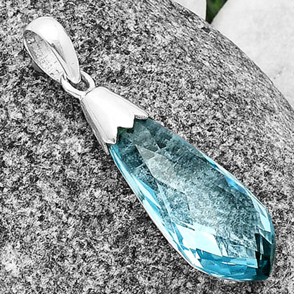 925 Silver Blue Topaz & Smoky Quartz Drop Pendant Handmade Jewelry DGP1005 P-1016