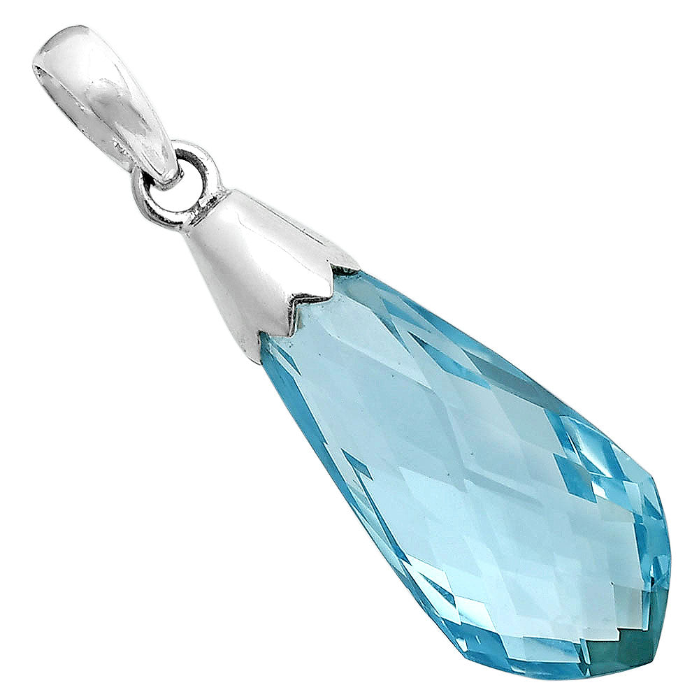 925 Silver Blue Topaz & Smoky Quartz Drop Pendant Handmade Jewelry DGP1005 P-1016