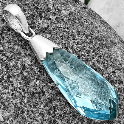 925 Silver Blue Topaz & Smoky Quartz Drop Pendant Handmade Jewelry DGP1005 P-1016