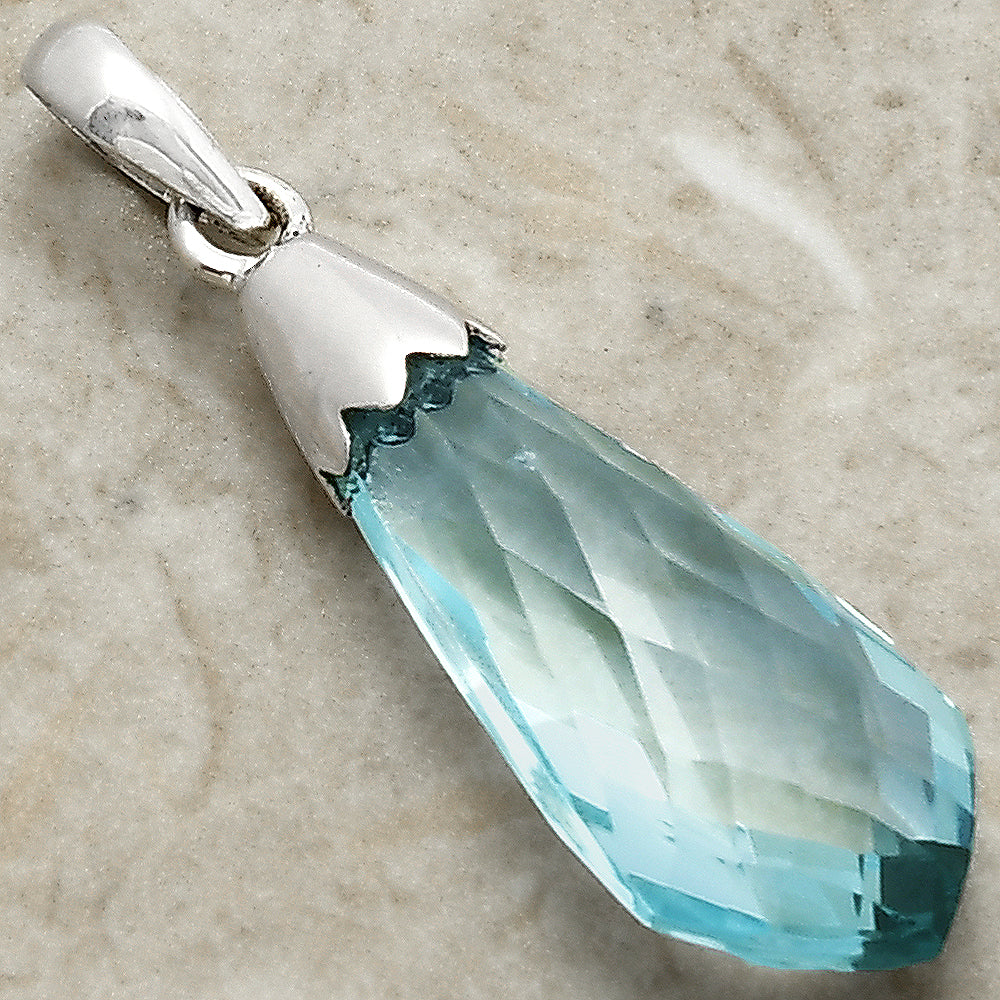 925 Silver Blue Topaz & Smoky Quartz Drop Pendant Handmade Jewelry DGP1005 P-1016