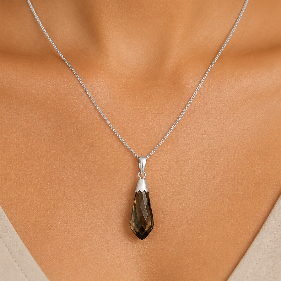925 Silver Blue Topaz & Smoky Quartz Drop Pendant Handmade Jewelry DGP1005 P-1016
