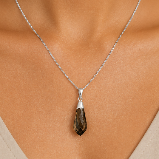925 Silver Blue Topaz & Smoky Quartz Drop Pendant Handmade Jewelry DGP1005 P-1016