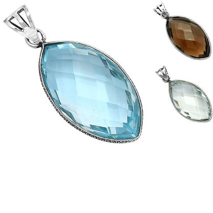 925 Silver Faceted Marquise Gemstone Pendant Handmade Fine Jewelry DGP1006 P-1053