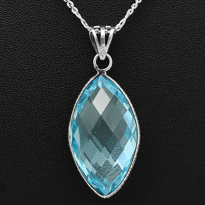 925 Silver Faceted Marquise Gemstone Pendant Handmade Fine Jewelry DGP1006 P-1053