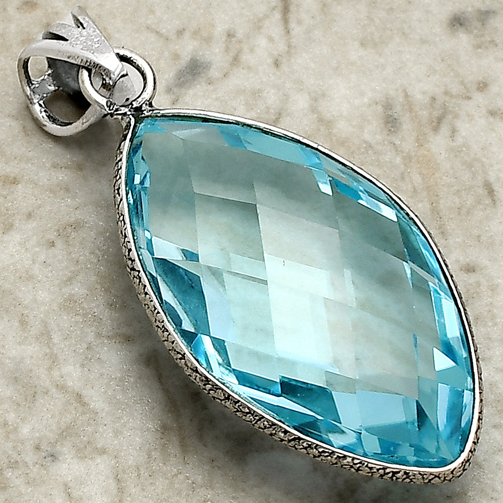 925 Silver Faceted Marquise Gemstone Pendant Handmade Fine Jewelry DGP1006 P-1053