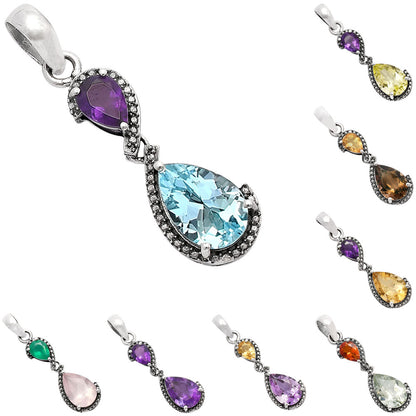 925 Sterling Silver Double Gemstone Pendant Handmade Fine Jewelry DGP1007 P-1116