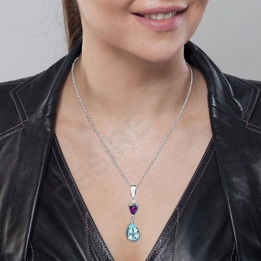 925 Sterling Silver Double Gemstone Pendant Handmade Fine Jewelry DGP1007 P-1116