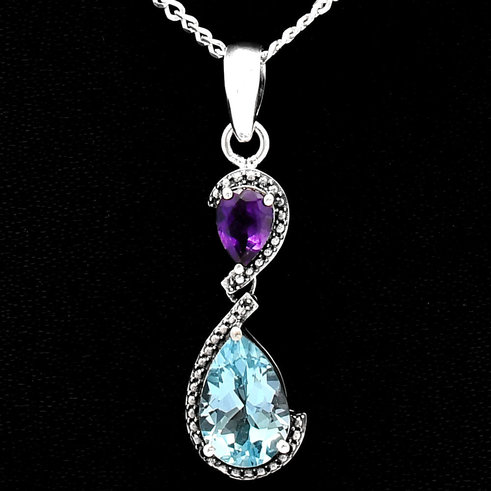 925 Sterling Silver Double Gemstone Pendant Handmade Fine Jewelry DGP1007 P-1116