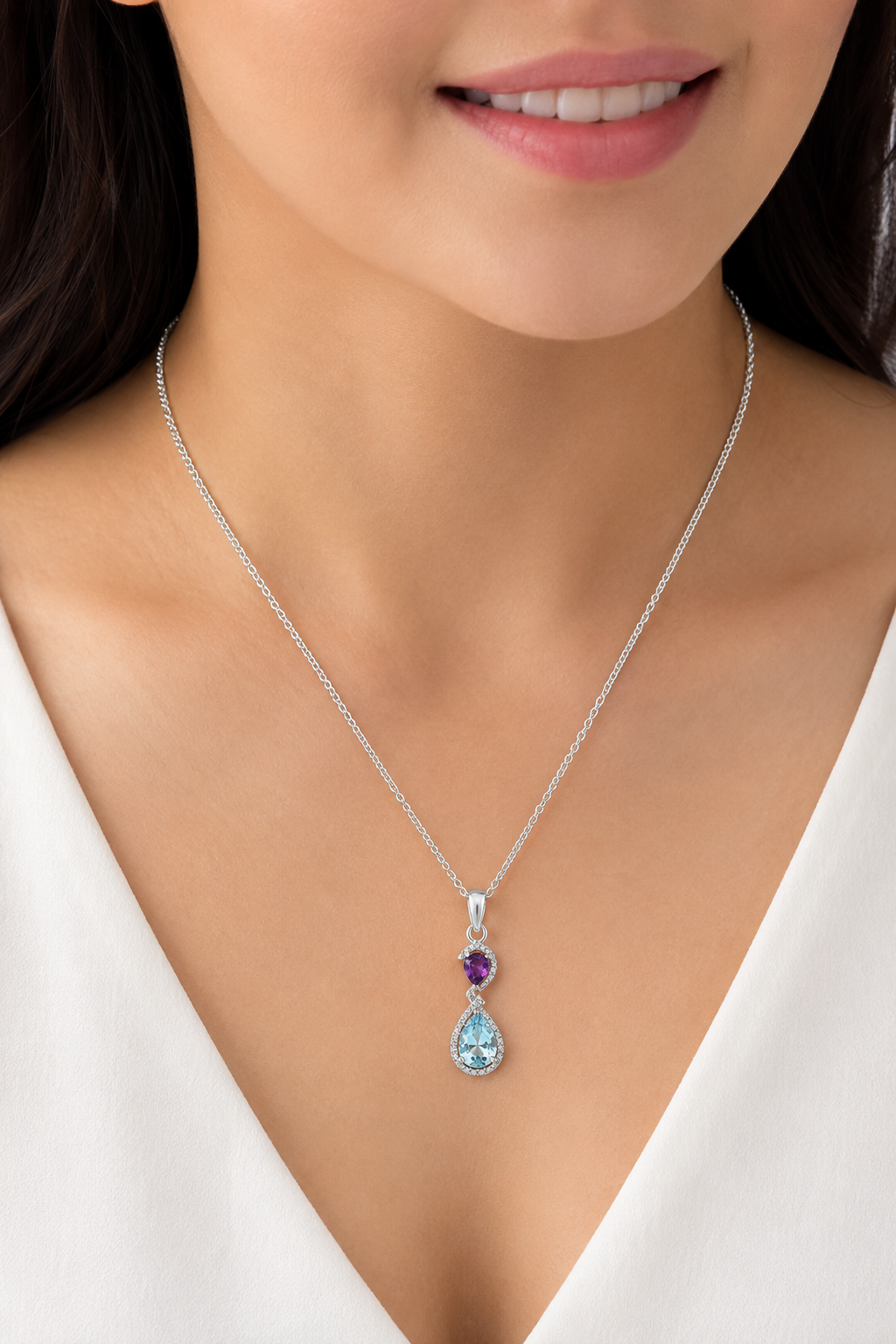 925 Sterling Silver Double Gemstone Pendant Handmade Fine Jewelry DGP1007 P-1116