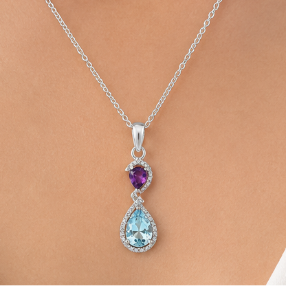 925 Sterling Silver Double Gemstone Pendant Handmade Fine Jewelry DGP1007 P-1116
