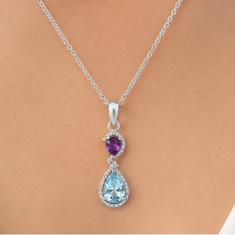 925 Sterling Silver Double Gemstone Pendant Handmade Fine Jewelry DGP1007 P-1116