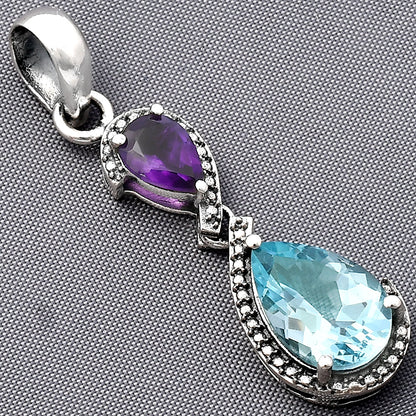 925 Sterling Silver Double Gemstone Pendant Handmade Fine Jewelry DGP1007 P-1116