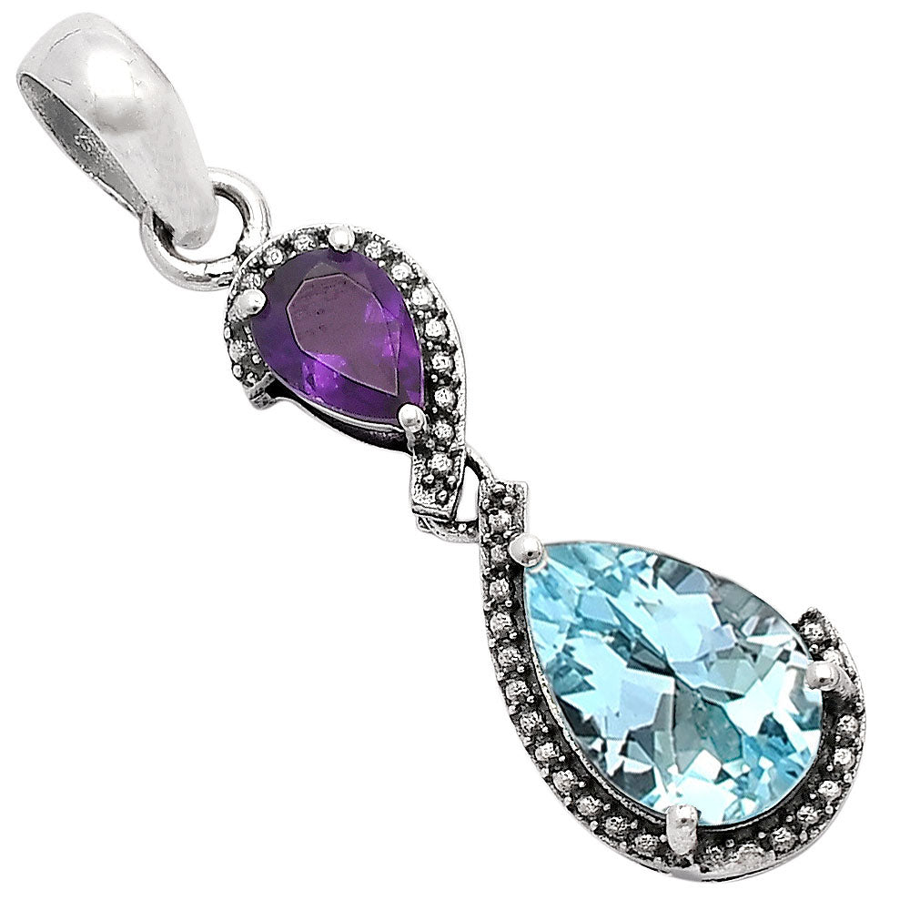 925 Sterling Silver Double Gemstone Pendant Handmade Fine Jewelry DGP1007 P-1116