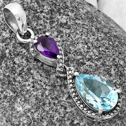 925 Sterling Silver Double Gemstone Pendant Handmade Fine Jewelry DGP1007 P-1116