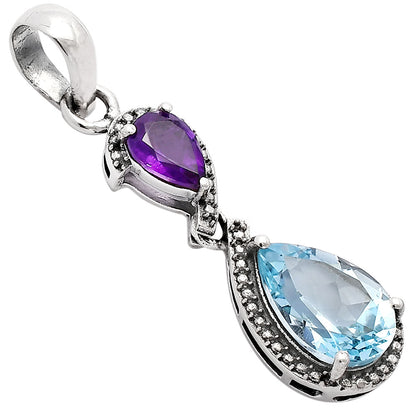 925 Sterling Silver Double Gemstone Pendant Handmade Fine Jewelry DGP1007 P-1116