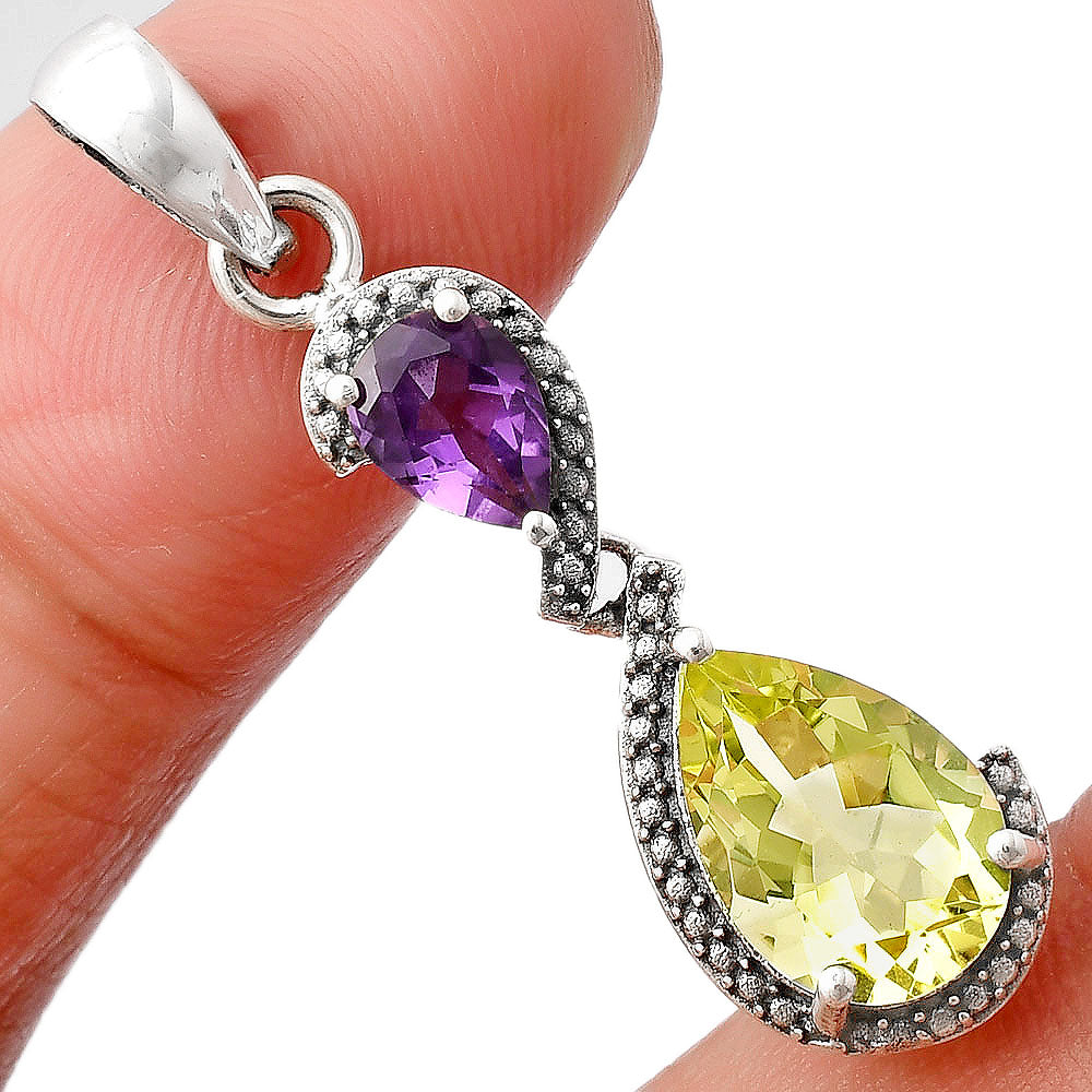925 Sterling Silver Double Gemstone Pendant Handmade Fine Jewelry DGP1007 P-1116