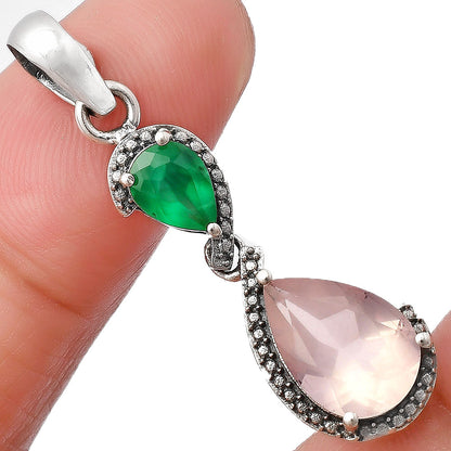 925 Sterling Silver Double Gemstone Pendant Handmade Fine Jewelry DGP1007 P-1116