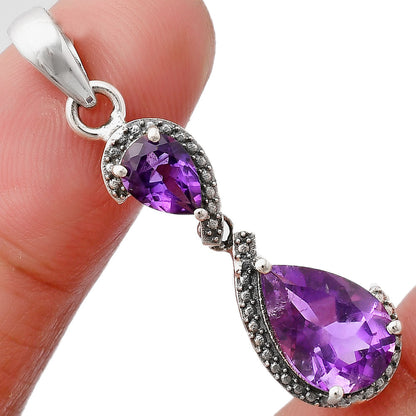 925 Sterling Silver Double Gemstone Pendant Handmade Fine Jewelry DGP1007 P-1116