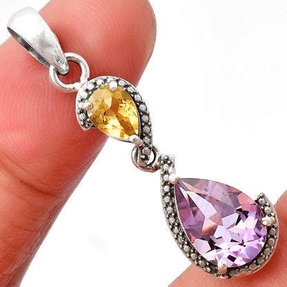 925 Sterling Silver Double Gemstone Pendant Handmade Fine Jewelry DGP1007 P-1116