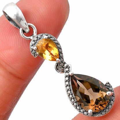 925 Sterling Silver Double Gemstone Pendant Handmade Fine Jewelry DGP1007 P-1116