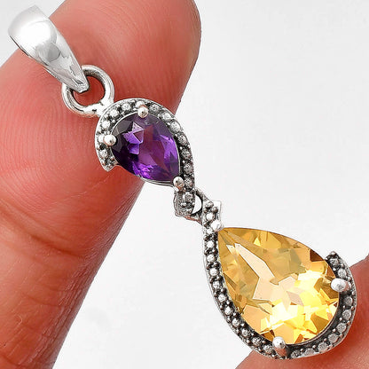 925 Sterling Silver Double Gemstone Pendant Handmade Fine Jewelry DGP1007 P-1116