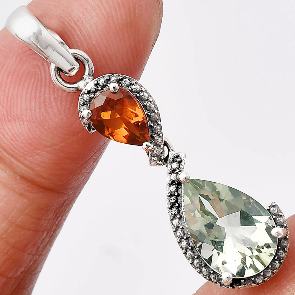 925 Sterling Silver Double Gemstone Pendant Handmade Fine Jewelry DGP1007 P-1116
