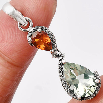 925 Sterling Silver Double Gemstone Pendant Handmade Fine Jewelry DGP1007 P-1116