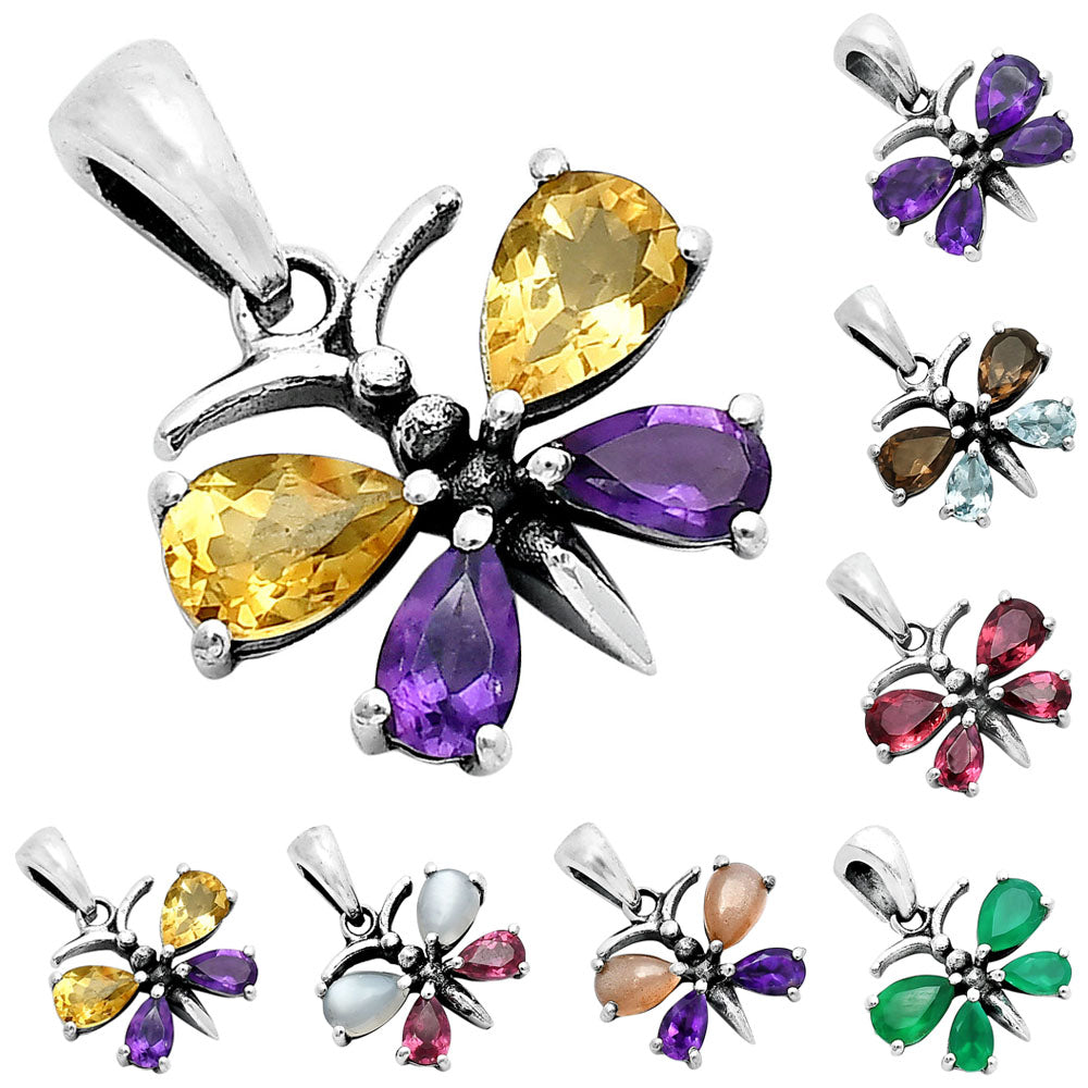 925 Sterling Silver Butterfly Gemstone Pendant Handmade Jewelry Gift DGP1008 P-1117