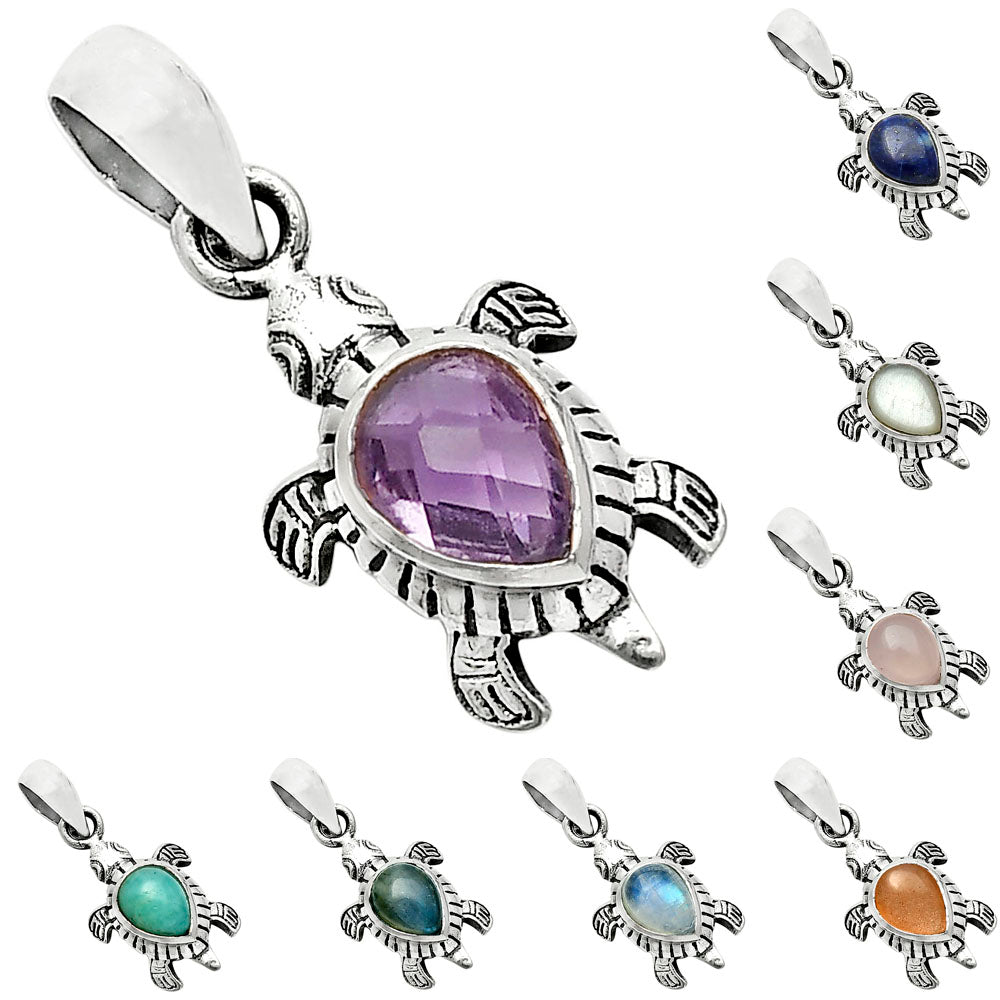 Handmade Silver Turtle Turtle Pendant Jewelry with Gemstone by Desiregem DGP1011 P-1015