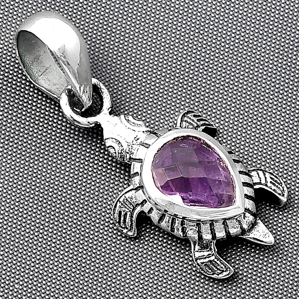 Handmade Silver Turtle Turtle Pendant Jewelry with Gemstone by Desiregem DGP1011 P-1015