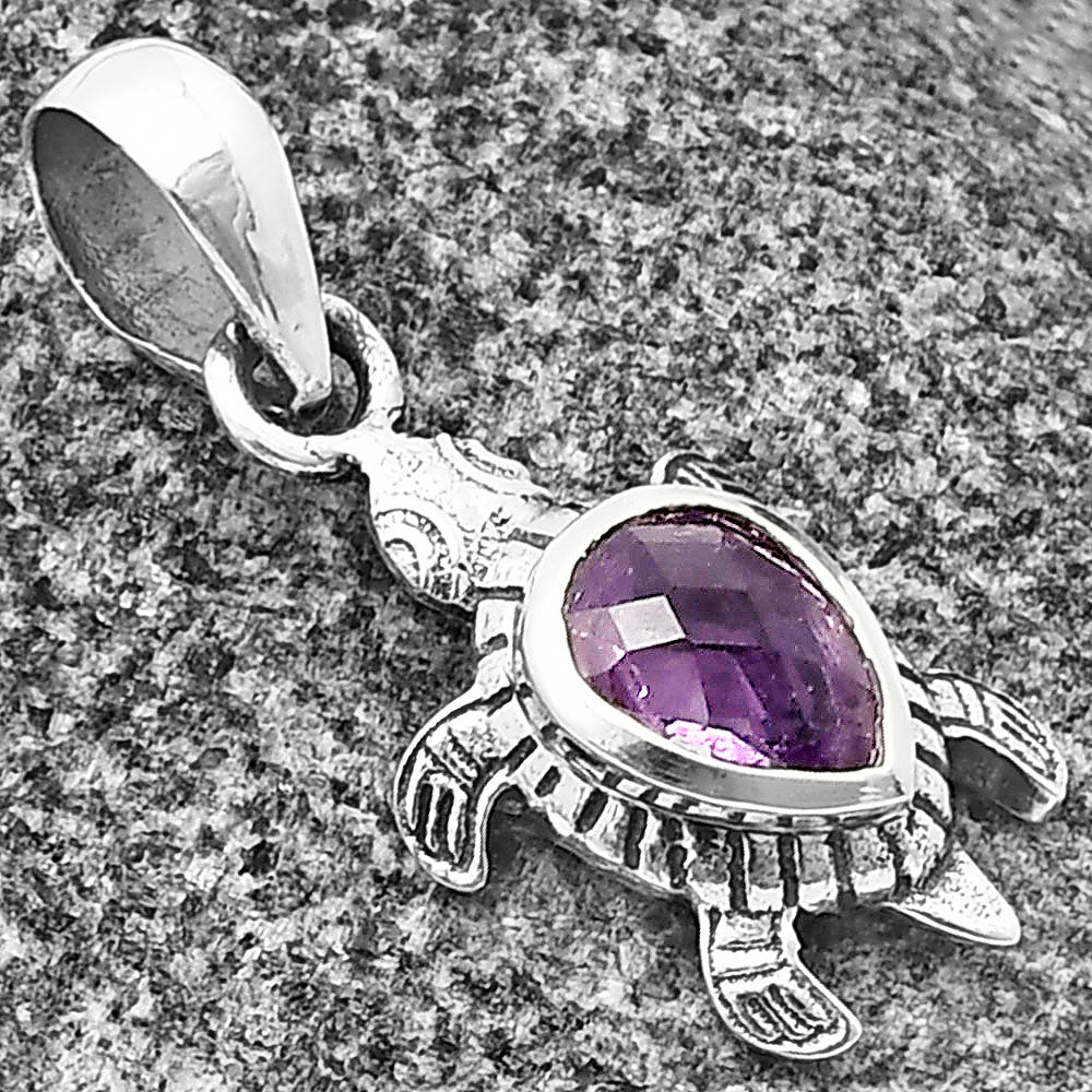Handmade Silver Turtle Turtle Pendant Jewelry with Gemstone by Desiregem DGP1011 P-1015